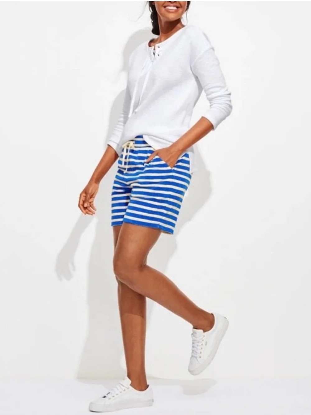 Talbots Blue & White Striped Drawstring Bermuda Shorts